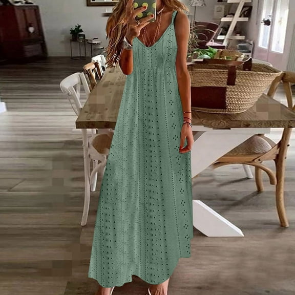 ZZwxWA Maxi Dresses for Women Sleeveless V-Neck Sunflower Print Summer Long Dress Beach Spaghetti Strap Swing Hem Camisole Dresses