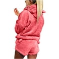 thumbnail image 1 of Usmixi Pajama Set for Women Plush Homewear Matching Sets for Women Cozy Fleece Pullover Hoodies Tops and Shorts 2 Piece Outfits Casual Solid Sleepwear Loungewear Set Holiday, 1 of 5