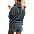 thumbnail image 1 of Usmixi Pajama Set for Women Plush Homewear Matching Sets for Women Cozy Fleece Pullover Hoodies Tops and Shorts 2 Piece Outfits Casual Solid Sleepwear Loungewear Set Holiday, 1 of 5