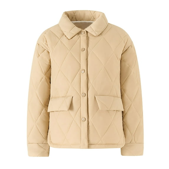Usmixi Puffer Jacket for Women Womens Quilted Lightweight Puffer Jacket Casual Solid Long Sleeve Cotton Coats Button Down Lapel Padded Outerwear with Pocket Winter Puffer Jacket