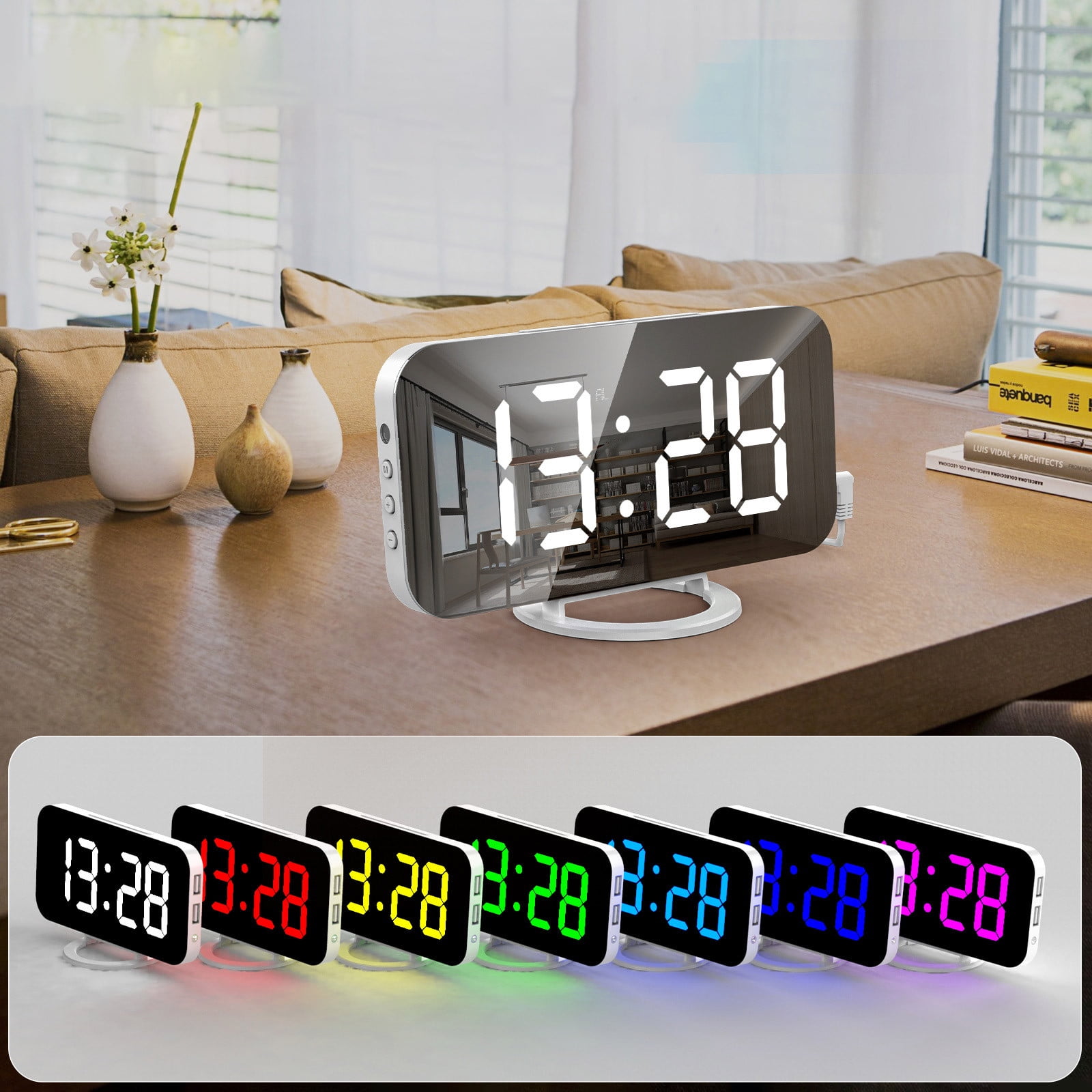 Usmixi RGB Colorful Large Screen LED Display Electronic Clock USB ...