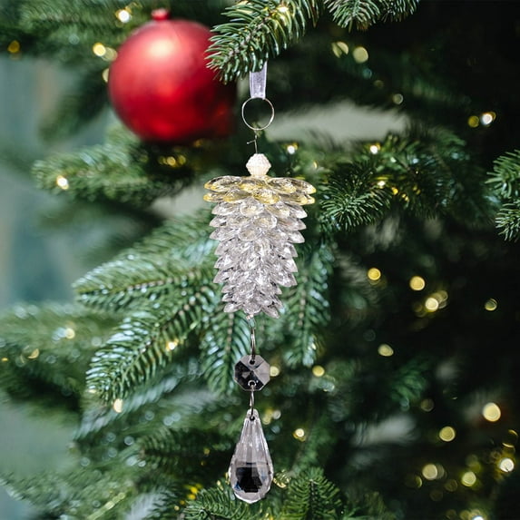Usmixi Realistic Acrylic Pinecone Christmas Tree Pendant Transparent Ornament with Hanging Loop for Windows Doors Holiday Decor Winter Party Decoration