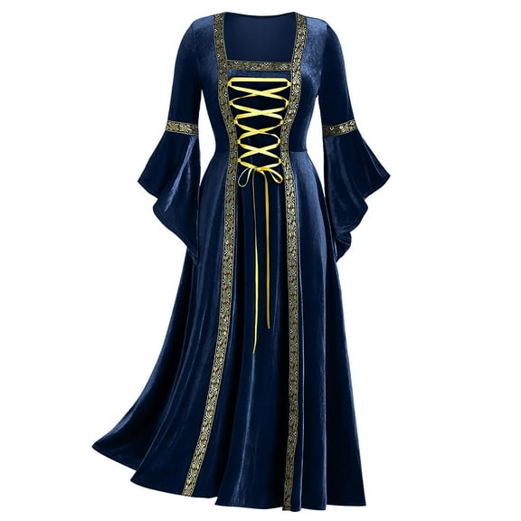 Usmixi Renaissance Dress Women Medieval Dress Renaissance Costumes for Women Party Prom Vintage Square Neck Flared Long Sleeve Maxi Medieval Dresses Clothes