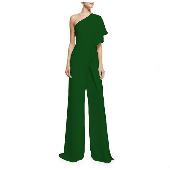 Wycnly Womens Jumpsuits Plus Size Fashion Ruffle Layer Wide Leg Empire Waist Long Jumpsuits Trendy Solid Slash Neck Sleeveless Maxi Rompers for Women