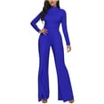 thumbnail image 1 of Usmixi Rompers for Women Fall Elegant Flared Leg Empire Waist Ladies Long Jumpsuits Half High Neck Long Sleeve Formal Solid Maxi Womens Jumpsuits on, 1 of 6