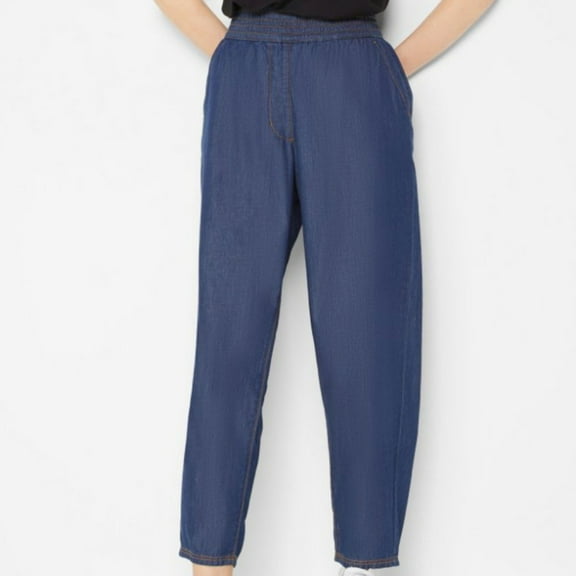 up to 60% off Gifts Usmixi on Sale Pants for Women Womens Solid Pants Casual Elastic Waist Lightweight Fake Denim Long Pants Loose Straight Leg Ladies Leisure Trousers with Pockets