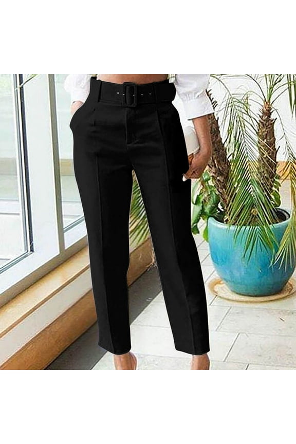 Usmixi on Sale Pants for Women Womens Suit Panst Business Casual Office Plus Size Straight Leg Blazer Long Pants Solid Mid Waist Pleated Pocket Trousers with Belt