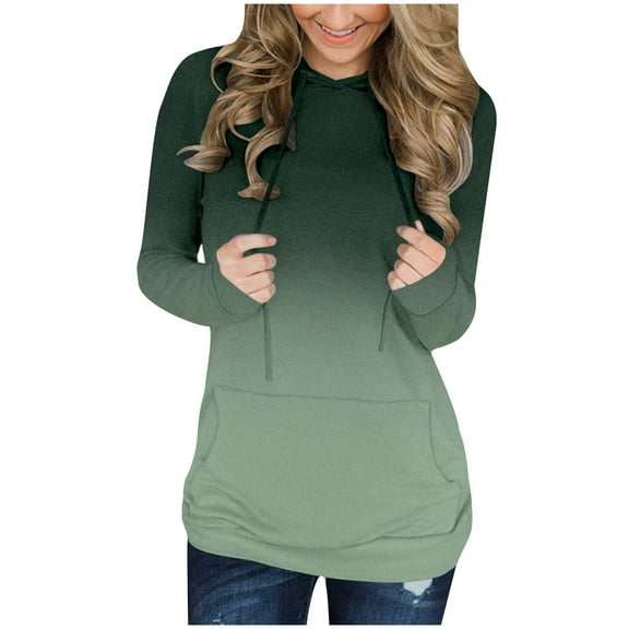 Usmixi Sale Sweatshirt for Women Womens Hoodies Fashion Loose Drawstring Hooded Sweatshirt Pullover Tops Winter Trendy Gradient Print Hooded Long Sleeve Blouses