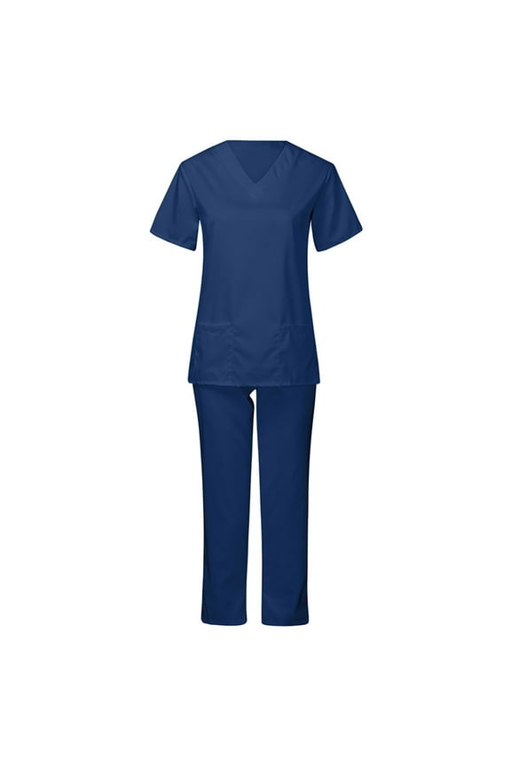 Usmixi Scrub Sets for Women Womens 2 Piece Scrub Outfits Casual Short Sleeve Scrub Tops and Long Pants Sets Nurse's Uniform Lounge Set Working Sets with Pocket Under $10