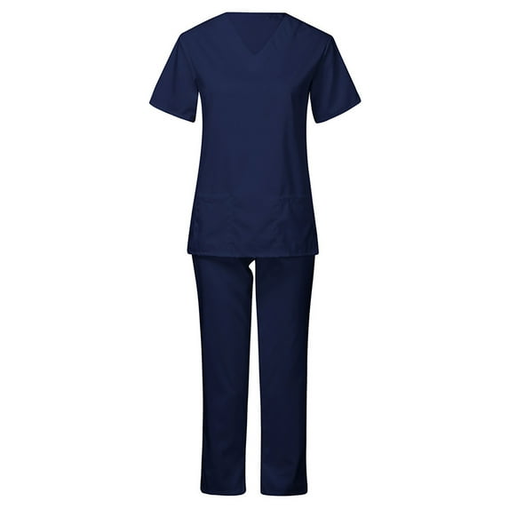 Usmixi Scrub Sets for Women Womens 2 Piece Scrub Outfits Casual Short Sleeve Scrub Tops and Long Pants Sets Nurse's Uniform Lounge Set Working Sets with Pocket Under $10