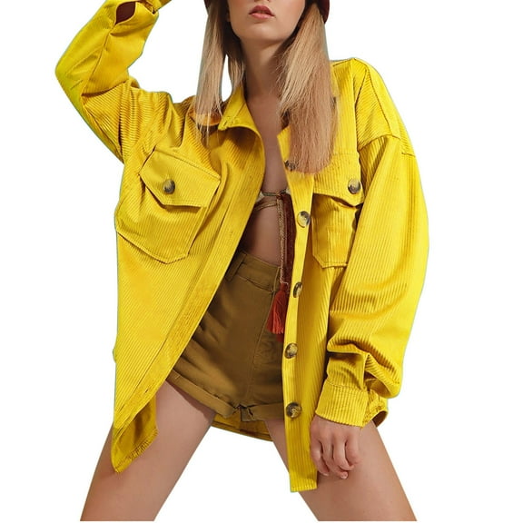 Usmixi Shacket Jacket for Women Womens Casual Coat Long Sleeve Solid Turndown Button up Shirts Jacket Ladies Fall Lightweight Comfy Corduroy Outwear with Pocket Winter Shacket Jacket