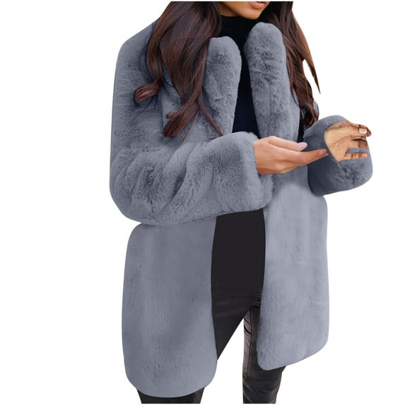 Usmixi Sherpa Coat for Women Women Faux Fur Jacket for Women Plus Size Casual Solid Open Front Fuzzy Fleece Coat Long Sleeve Stand Neck Plush Outwear Winter Sherpa Coat