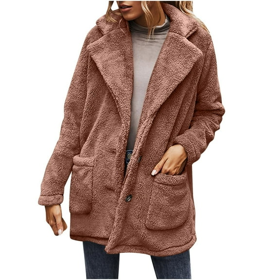 Usmixi Sherpa Jacket for Women Fuzzy Fluffy Fleece Coat for Women Casual Solid Long Sleeve Lapel Outerwear Open Button Down Soft Plush Jacket with Pocket Winter Sherpa Jacket