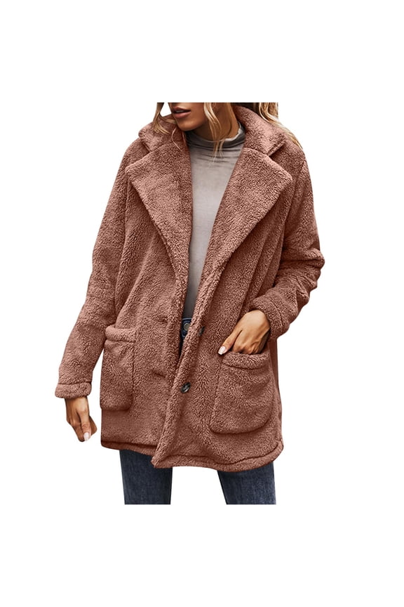 Usmixi Sherpa Jacket for Women Fuzzy Fluffy Fleece Coat for Women Casual Solid Long Sleeve Lapel Outerwear Open Button Down Soft Plush Jacket with Pocket Winter Sherpa Jacket