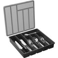 thumbnail image 1 of Usmixi Silverware Organizer with Lid, Covered Utensil Tray for Kitchen Drawer and Countertop, Plastic Cutlery and Flatware Storage Box for Spoons Forks Knives Holder Case, 6 Compartments, 1 of 3