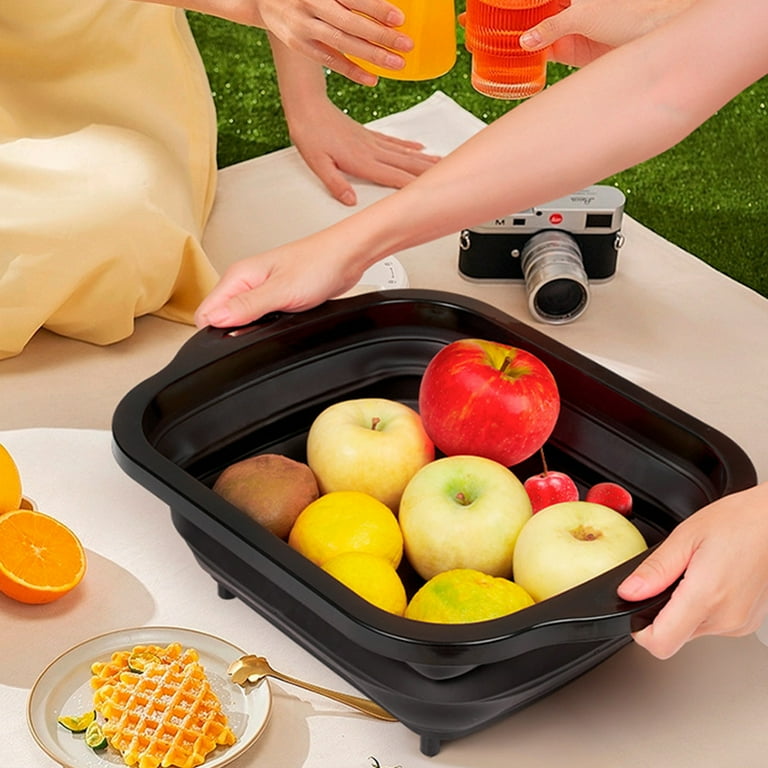 Usmixi Space Saving Cutting Board Collapsible Dish Tub with Draining Hole Folding Chopping Board with Colander 3 in 1 Multifunction Camping Sink
