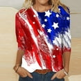 thumbnail image 1 of Usmixi Summer Causal Shirt for Women-Independence Day Star Striped Print Blouse Ladies Crewneck 3/4 Sleeve Loose Tops Red XXL, 1 of 4