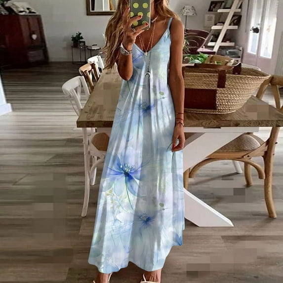Usmixi Summer Dress Summer Dress Women Casual Plus Size Dresses Tie-dye Gradient Crewneck Pockets Sleeveless Maxi Long Dress Plus Size Womens Dresses Sundresses for Women White m