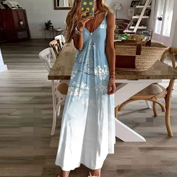 Usmixi Summer Dress Summer Dress Women Casual Plus Size Dresses Tie-dye Gradient Crewneck Pockets Sleeveless Maxi Long Dress Plus Size Womens Dresses Sundresses for Women Yellow XXL