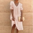 thumbnail image 1 of Usmixi Summer Dresses for Women Loose Plus Size Breathable Cotton Linen Knee-Length Dresses Short Sleeve V-Neck Solid Midi 2023 Casual Dress Orange xxxl, 1 of 6