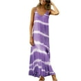 thumbnail image 1 of Usmixi Summer Dresses for Women Sleeveless V-Neck Striped Print Long Sun Dress Beach Vacation Spaghetti Strap Plus Size Long Dresses Purple S Up to 65% off, 1 of 7