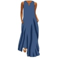 thumbnail image 1 of Usmixi Summer Dresses for Women Casual Pocket Plus Size Swing Tunic Tank Maxi Sundress 2023 Sleeveless V-Neck Solid Long Formal Dress Navy XXL, 1 of 5