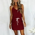 thumbnail image 1 of ZZwxWA Summer Dresses for Women Elastic Waist Pocket Spaghetti Strap Tank Mini Dresses Sleeveless V-Neck Solid Short Sun Dress Wine M, 1 of 4