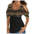 thumbnail image 1 of Usmixi Summer Tee Shirt for Women Women's Cold Shoulder Tops Empire Waist Top Western Ethnic Diamond Print Short Sleeve Shirts Casual Blouses Tunics Brown m, 1 of 5