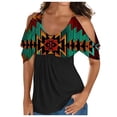 thumbnail image 1 of Usmixi Summer Tee Shirt for Women Women's Cold Shoulder Tops Empire Waist Top Western Ethnic Diamond Print Short Sleeve Shirts Casual Blouses Tunics Green m, 1 of 5