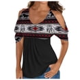 thumbnail image 1 of Usmixi Summer Tee Shirt for Women Women's Cold Shoulder Tops Empire Waist Top Western Ethnic Diamond Print Short Sleeve Shirts Casual Blouses Tunics Red XL, 1 of 5