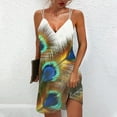thumbnail image 1 of Usmixi Sundresses for Women Sleeveless V-Neck Feather Print Short Dresses Beach Slim Spaghetti Strap Tunic Mini Sun Summer Dress Green m Clothes, 1 of 5