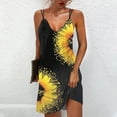 thumbnail image 1 of Usmixi Sundresses for Women Sleeveless V-Neck Feather Print Short Dresses Beach Slim Spaghetti Strap Tunic Mini Sun Summer Dress Yellow xxl Under $5, 1 of 5