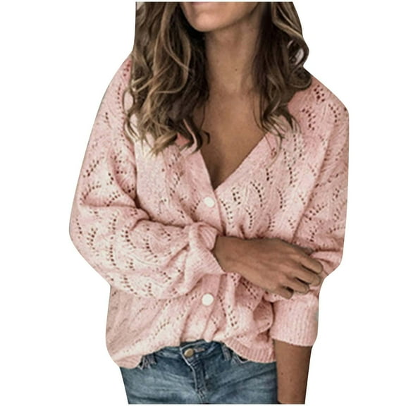Usmixi Sweater Coat for Women Winter Womens Hollow out Sweater Cardigan Fall Long Sleeve Lightweight Knitted Sweater Coat Casual Solid Button Down Loose Outerwear Weekly