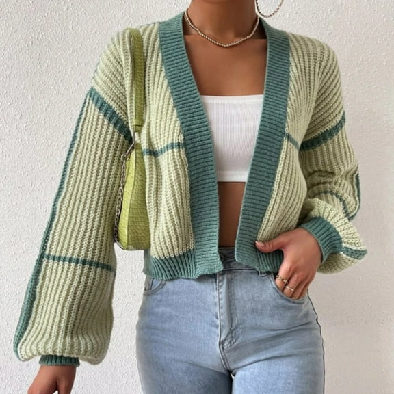 Usmixi Sweater Coats for Women Womens Sweater Cardigan Winter Soft Cozy Knitted Cotton Sweater Coats Fashion Color Patchwork Long Sleeve Open Front Outwear Tops