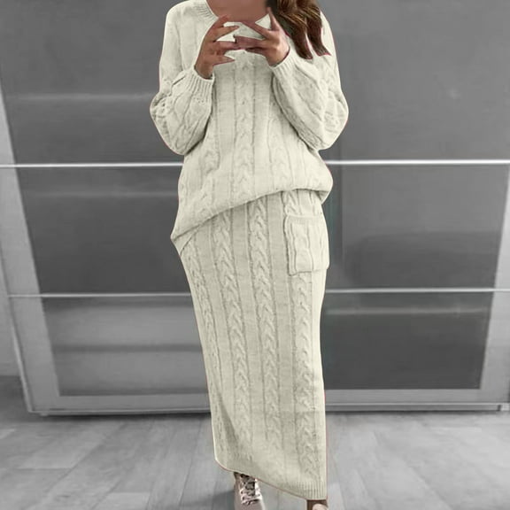 Usmixi Sweater Outfits Set for Women Womens Sweater Lounge Sets Fall Winter Cozy Knitted Pullover Sweater and Skirt Sets with Pocket Casual Solid Skirt 2 Piece Sets Loungewear Set Under $10