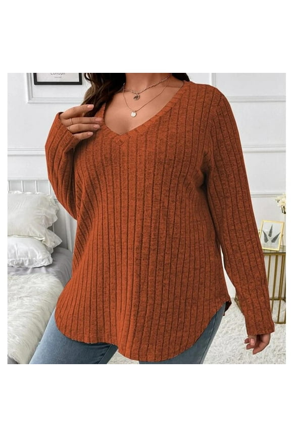 Usmixi Sweater for Women Plus Size Sweater for Women Fall Casual Cozy Soft Ladies Knitted Pullover Tunic Sweater Tops Winter Long Sleeve Solid Casual Sweater Tops
