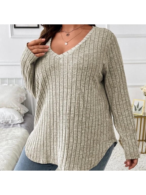 Usmixi Sweater for Women Plus Size Sweater for Women Fall Casual Cozy Soft Ladies Knitted Pullover Tunic Sweater Tops Winter Long Sleeve Solid Casual Sweater Tops