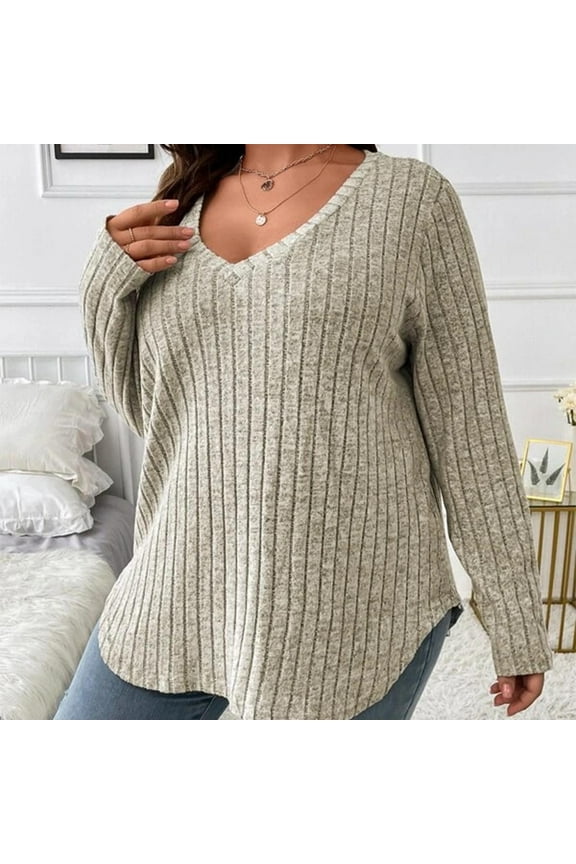 Usmixi Sweater for Women Plus Size Sweater for Women Fall Casual Cozy Soft Ladies Knitted Pullover Tunic Sweater Tops Winter Long Sleeve Solid Casual Sweater Tops