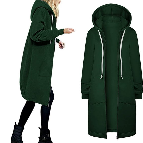 Usmixi Sweatshirt Coat for Women Winter Womens Long Hooded Overcoat Fashion Open Front Zip up Drawstring Hoodies Sweatshirt Coat Long Sleeve Loose Ladies Trench Jacket with Pocket Weekly