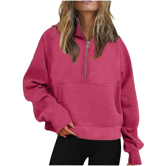 Usmixi Sweatshirt for Women Winter Half Zip Sweatshirt for Women Cozy Fleece Long Sleeve Stand Neck Pullover Tops Loose Pocket Casual Solid Ladies Fall Sweater Sale Clothes