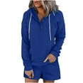 thumbnail image 1 of Usmixi Sweatsuits Set for Women 2 Piece Outfits for Women Fashion Drawstring Button Hoodies Sweatshirt Shorts Lounge Sets Casual Solid Sports Hooded Tracksuit Sets with Pocket, 1 of 5