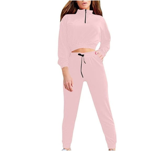 Usmixi Womens Sweatsuits Set 2 Piece Tracksuits Outfits Set for Women Plus Size Quarter Zip Pullover Cropped Sweatshirt and Drawstring Jogger Pant Lounge Sets with Pocket