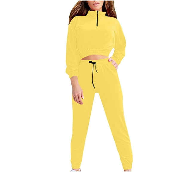 Usmixi Womens Sweatsuits Set 2 Piece Tracksuits Outfits Set for Women Plus Size Quarter Zip Pullover Cropped Sweatshirt and Drawstring Jogger Pant Lounge Sets with Pocket Fall Saving