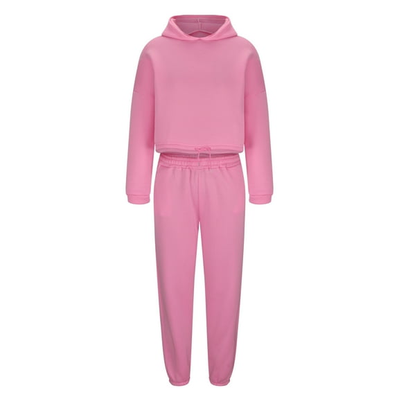 Usmixi Sweatsuits Set for Women Cropped Hoodies 2 Piece Sets for Women Sports Hooded Sweatshirt and Jogger Sweatpant Tracksuits Set Casual Solid Lounge Matching Set with Pocket Holiday