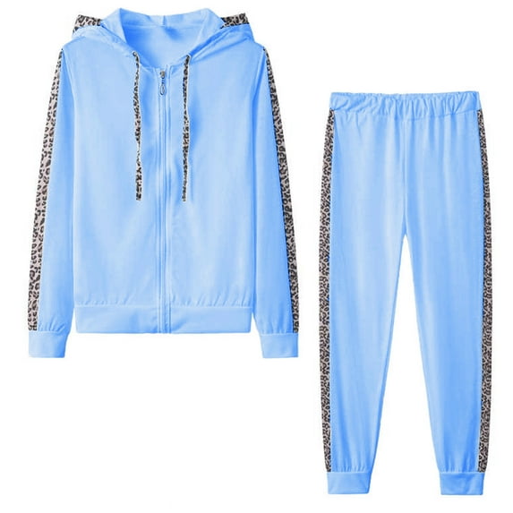 Usmixi Womens Sweatsuits Set Hooded Coat Lounge Sets for Women Vintage Leopard Plus Size 2 Piece Outfits Open Front Zip Hoodies Sweatshirt Pocket Jogger Pant Matching Set Fall Saving