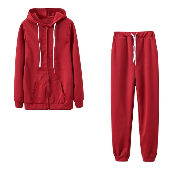 Usmixi Sweatsuits Set for Women Womens Coat 2 Piece Outfit Sets Open Front Zip Drawstring Hooded Sweatshirt Coat and Jogger Sweatpant Lounge Sets Tracksuit Sets with Pocket Under $10