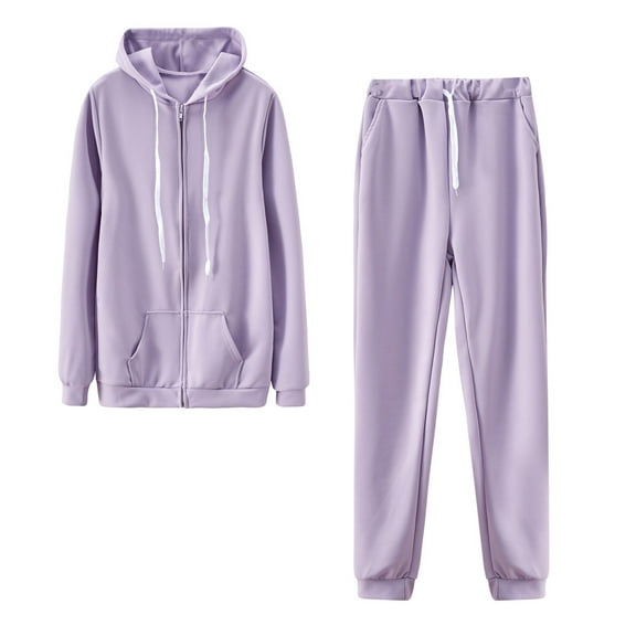 Usmixi Sweatsuits Set for Women Womens Coat 2 Piece Outfit Sets Open Front Zip Drawstring Hooded Sweatshirt Coat and Jogger Sweatpant Lounge Sets Tracksuit Sets with Pocket Under $10