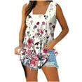 thumbnail image 1 of Usmixi Tank Tops for Women Casual Loose Pleated Swing Tank Tops Breathable Comfy Tunic Vest Summer Floral Print Square Neck Sleeveless Shirts Fashion Blouses Khaki m, 1 of 5