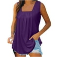 thumbnail image 1 of Usmixi Tank Tops for Women Comfy Breathable Pleated Swing Tunic Tank Tops Summer Solid Square Neck Sleeveless Shirts Fashion Blouses Purple XXL, 1 of 6