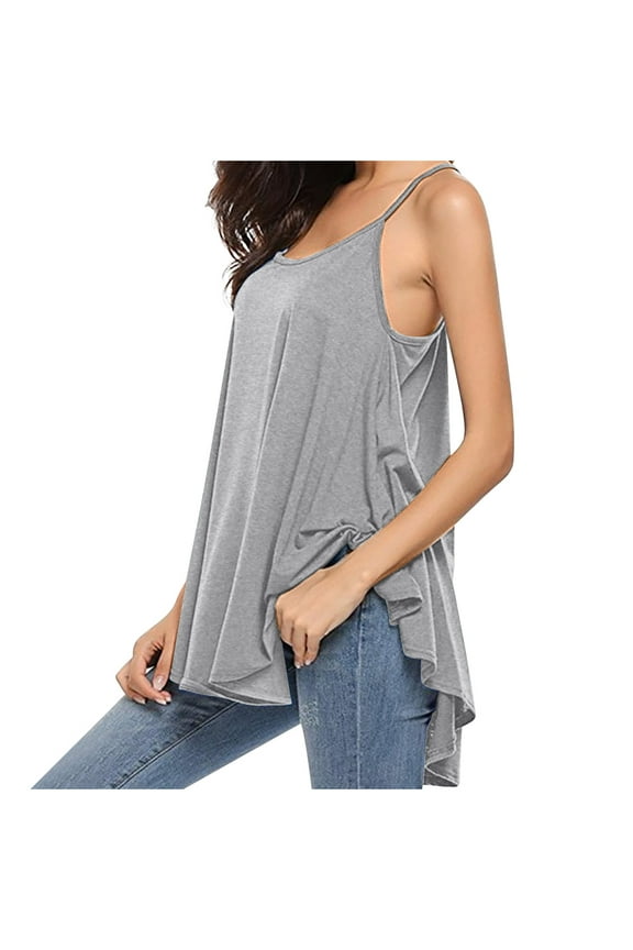 Usmixi Tank Tops for Women Loose Flowy Swing Spaghetti Strap Vest Camisole Tops Summer Solid Crewneck Sleeveless Shirts Fashion Blouses Gray XXL